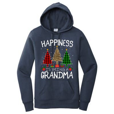 Happiness Is Being A Grandma Christmas Tree Leopard Plaid Funny Gift Women's Pullover Hoodie