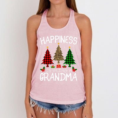 Happiness Is Being A Grandma Christmas Tree Leopard Plaid Funny Gift Women's Knotted Racerback Tank