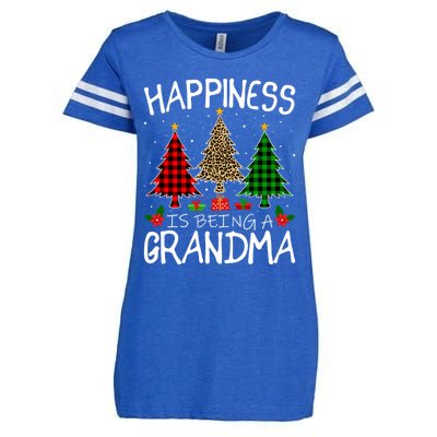 Happiness Is Being A Grandma Christmas Tree Leopard Plaid Funny Gift Enza Ladies Jersey Football T-Shirt