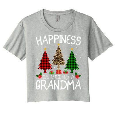 Happiness Is Being A Grandma Christmas Tree Leopard Plaid Funny Gift Women's Crop Top Tee