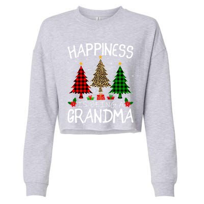 Happiness Is Being A Grandma Christmas Tree Leopard Plaid Funny Gift Cropped Pullover Crew