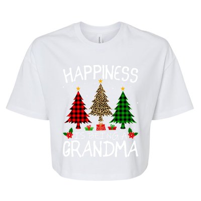 Happiness Is Being A Grandma Christmas Tree Leopard Plaid Funny Gift Bella+Canvas Jersey Crop Tee