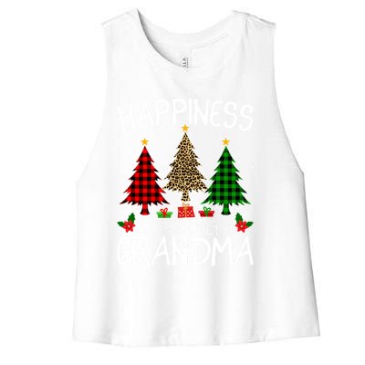 Happiness Is Being A Grandma Christmas Tree Leopard Plaid Funny Gift Women's Racerback Cropped Tank