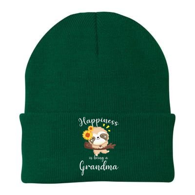 Happiness Is Being A Grandma Cute Sloth Flower Knit Cap Winter Beanie