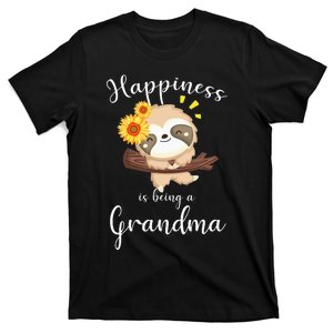 Happiness Is Being A Grandma Cute Sloth Flower T-Shirt