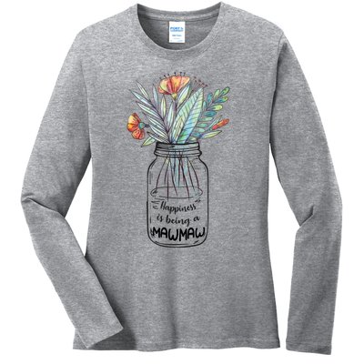 Happiness Is Being A Mawmaw Floral Ladies Long Sleeve Shirt