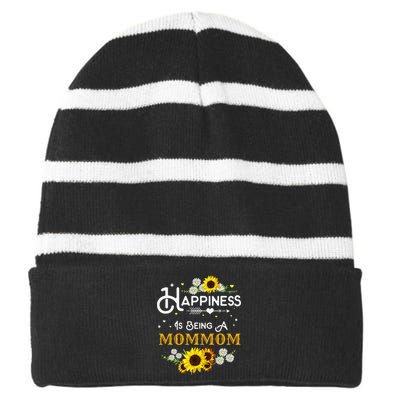 Happiness is Being a Mommom Mother's Day Gift Striped Beanie with Solid Band