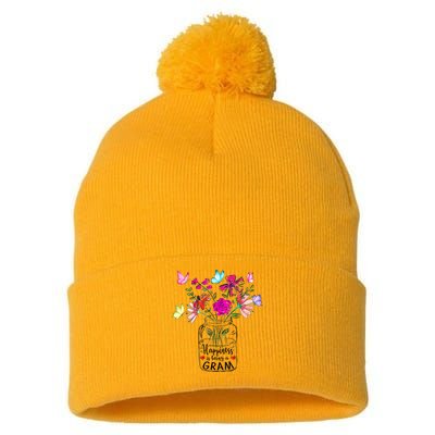 Happiness Is Being Gram Life Flower Art Gram MotherS Day Pom Pom 12in Knit Beanie