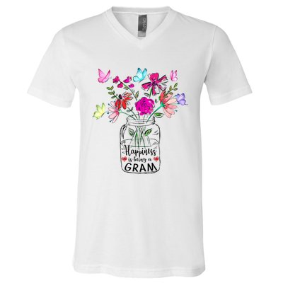 Happiness Is Being Gram Life Flower Art Gram MotherS Day V-Neck T-Shirt