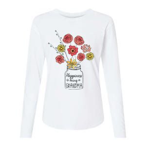 Happiness Is Being A Grandma Flower Mother's Day Womens Cotton Relaxed Long Sleeve T-Shirt