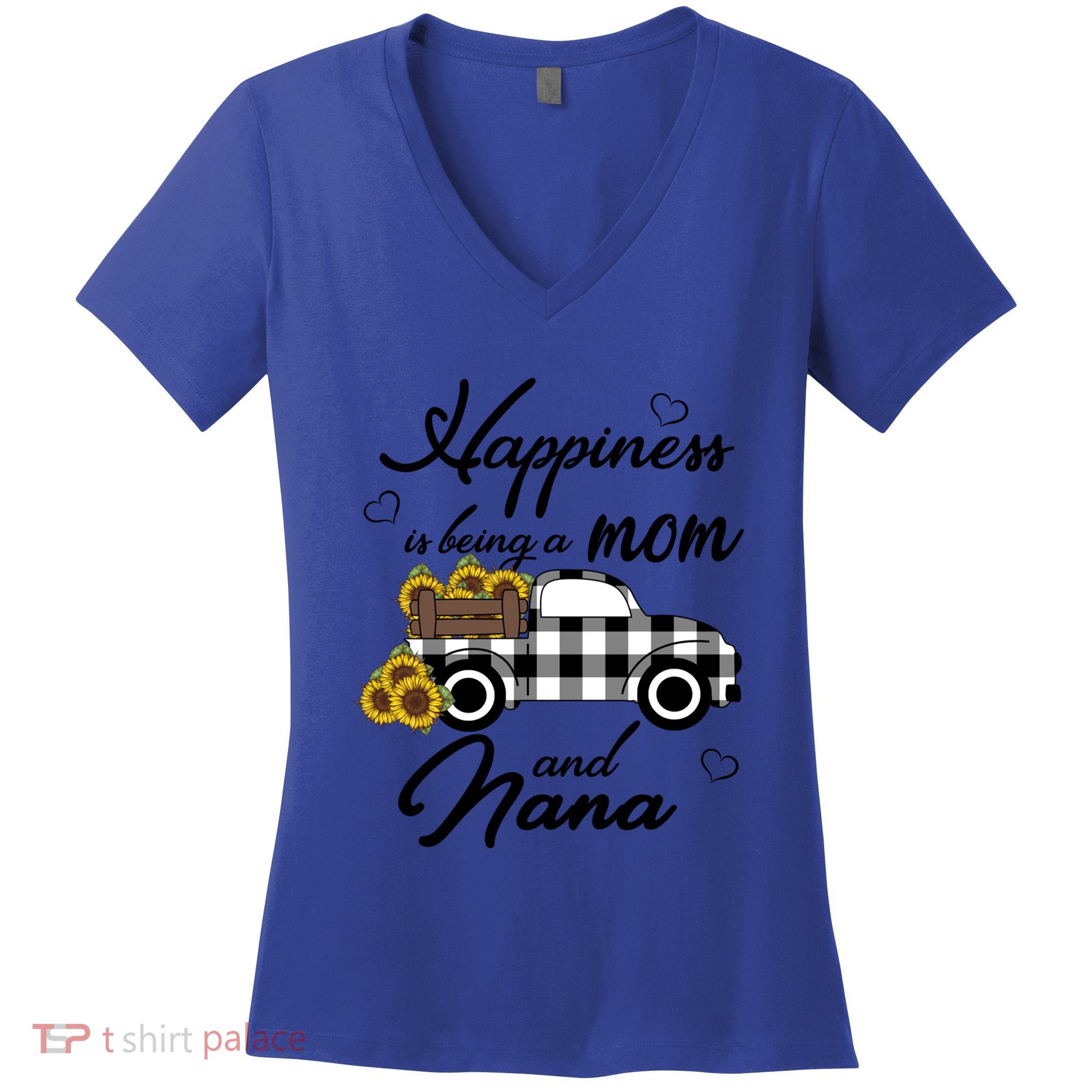 Happiness Is Being A Mom And Nana Cute Sunflower Grandma Gift Women's V-Neck T-Shirt