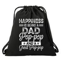 Happiness Is Being A Dad PopPop And A Great PopPop Drawstring Bag