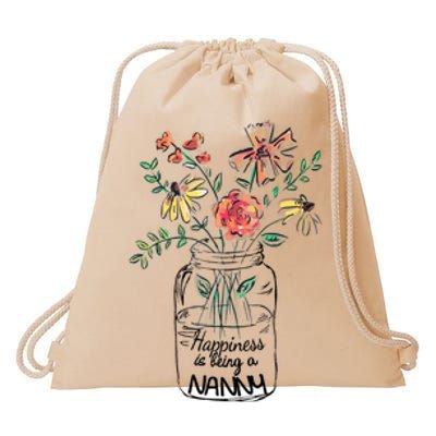 Happiness Is Being Nanny Life Flower Artgrandma Drawstring Bag