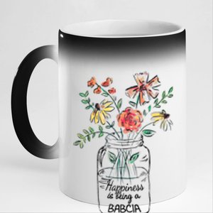 Happiness Is Being Babcia Life Flower Artgrandma 11oz Black Color Changing Mug