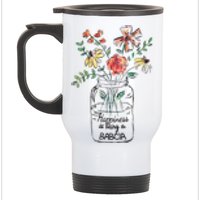 Happiness Is Being Babcia Life Flower Artgrandma Stainless Steel Travel Mug