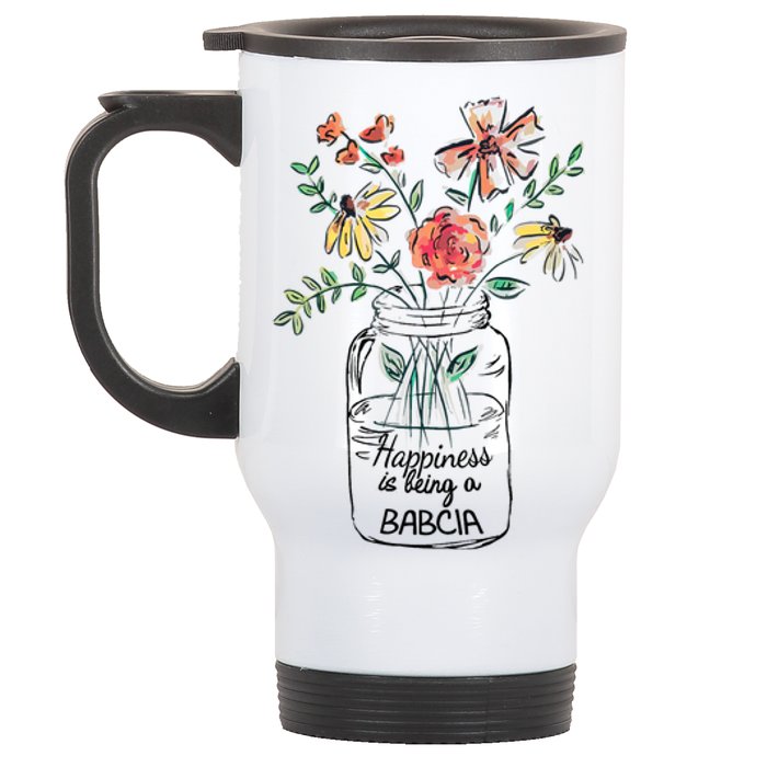 Happiness Is Being Babcia Life Flower Artgrandma Stainless Steel Travel Mug