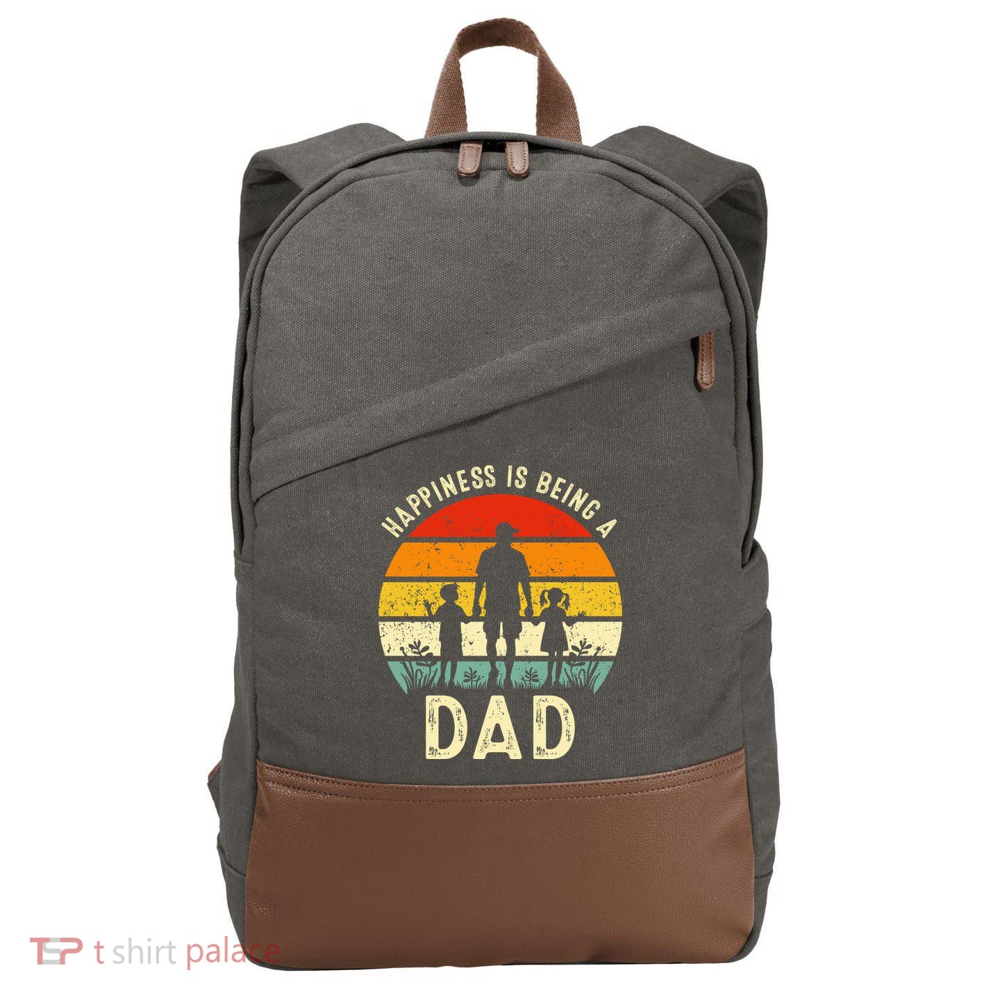 Happiness Is Being A Dad Father's Day Retro Sunset Cotton Canvas Backpack