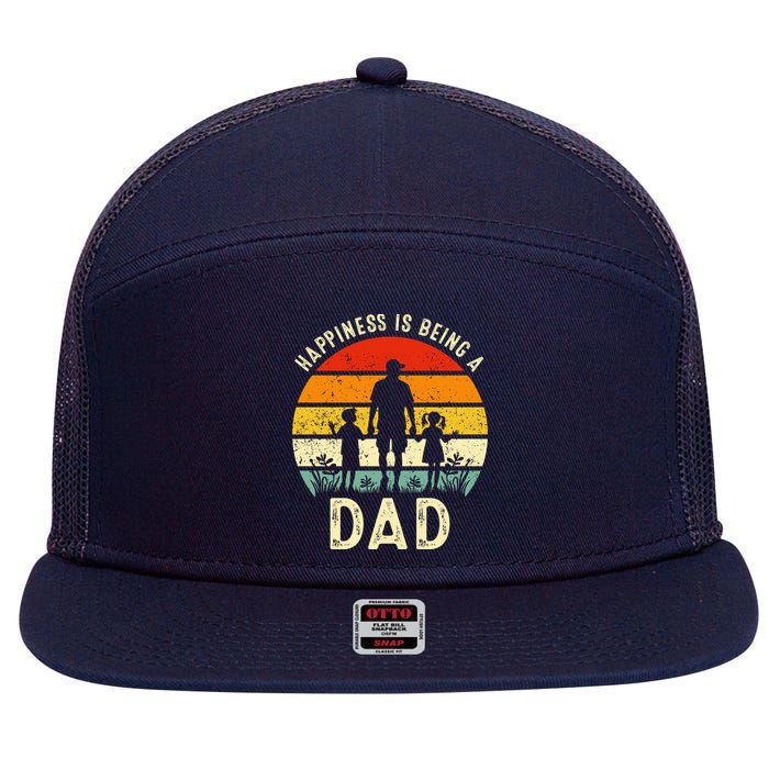 Happiness Is Being A Dad Father's Day Retro Sunset 7 Panel Mesh Trucker Snapback Hat