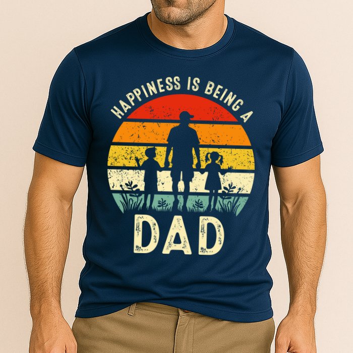 Happiness Is Being A Dad Father's Day Retro Sunset Cooling Performance Crew T-Shirt
