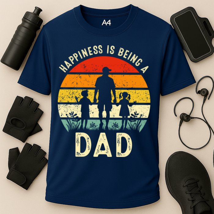 Happiness Is Being A Dad Father's Day Retro Sunset Cooling Performance Crew T-Shirt
