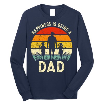 Happiness Is Being A Dad Father's Day Retro Sunset Long Sleeve Shirt