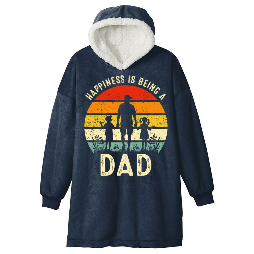 Happiness Is Being A Dad Father's Day Retro Sunset Hooded Wearable Blanket