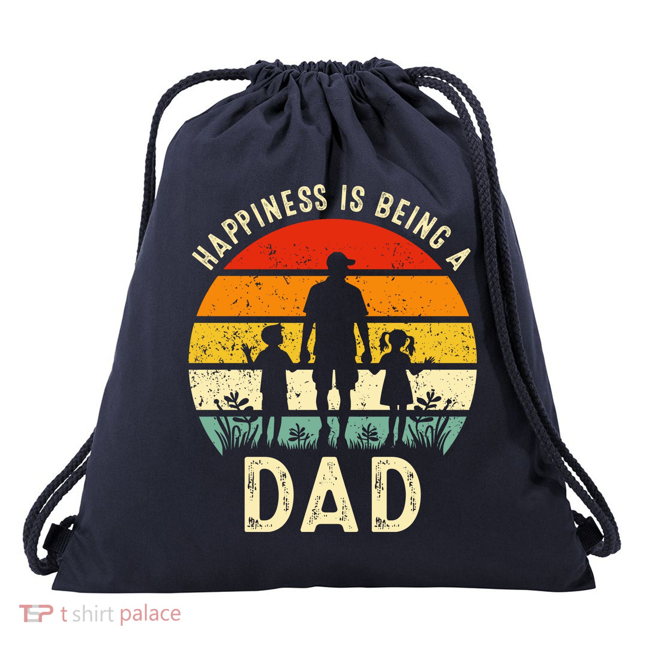 Happiness Is Being A Dad Father's Day Retro Sunset Drawstring Bag