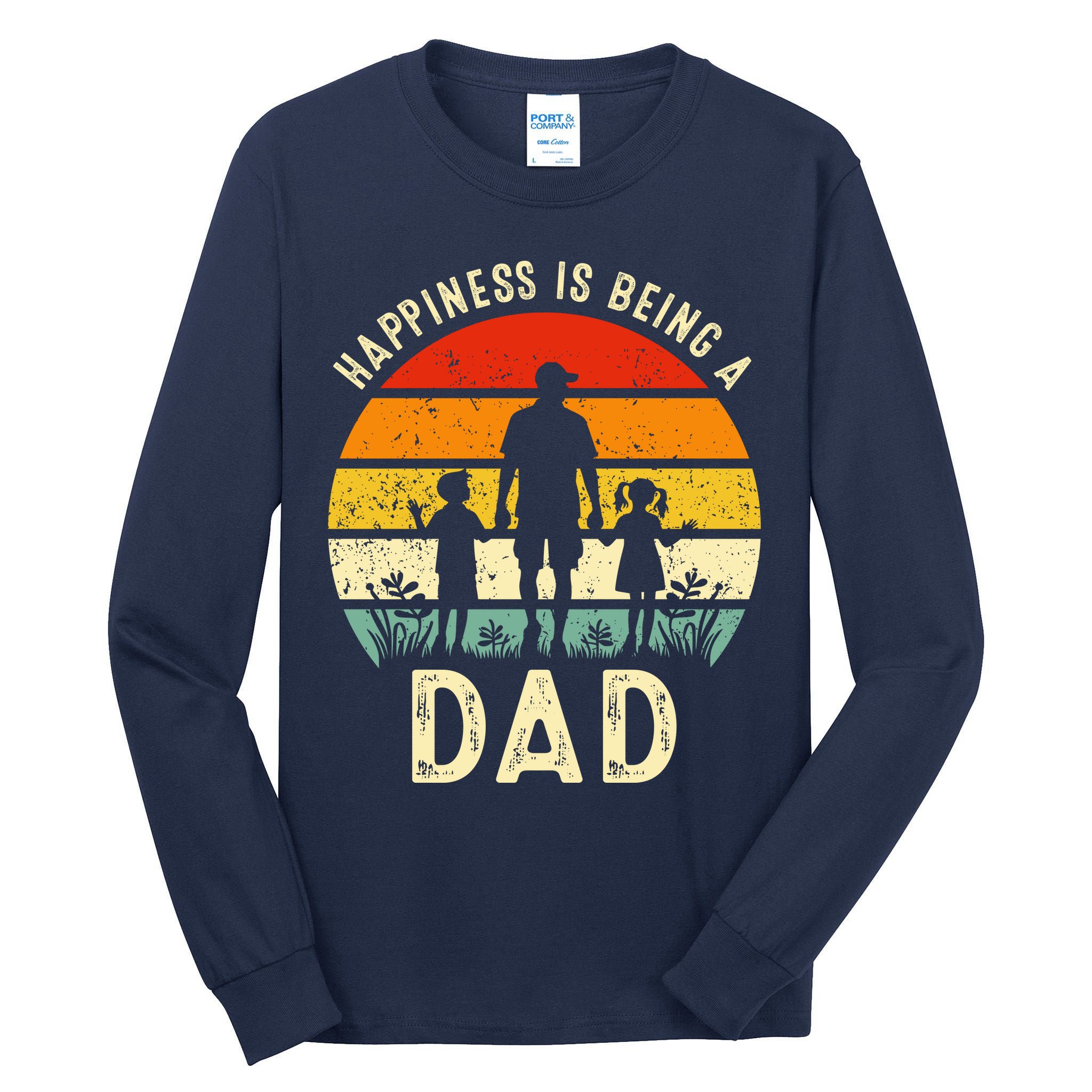 Happiness Is Being A Dad Father's Day Retro Sunset Tall Long Sleeve T-Shirt