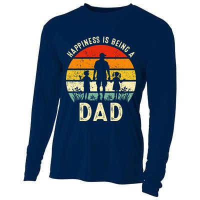 Happiness Is Being A Dad Father's Day Retro Sunset Cooling Performance Long Sleeve Crew