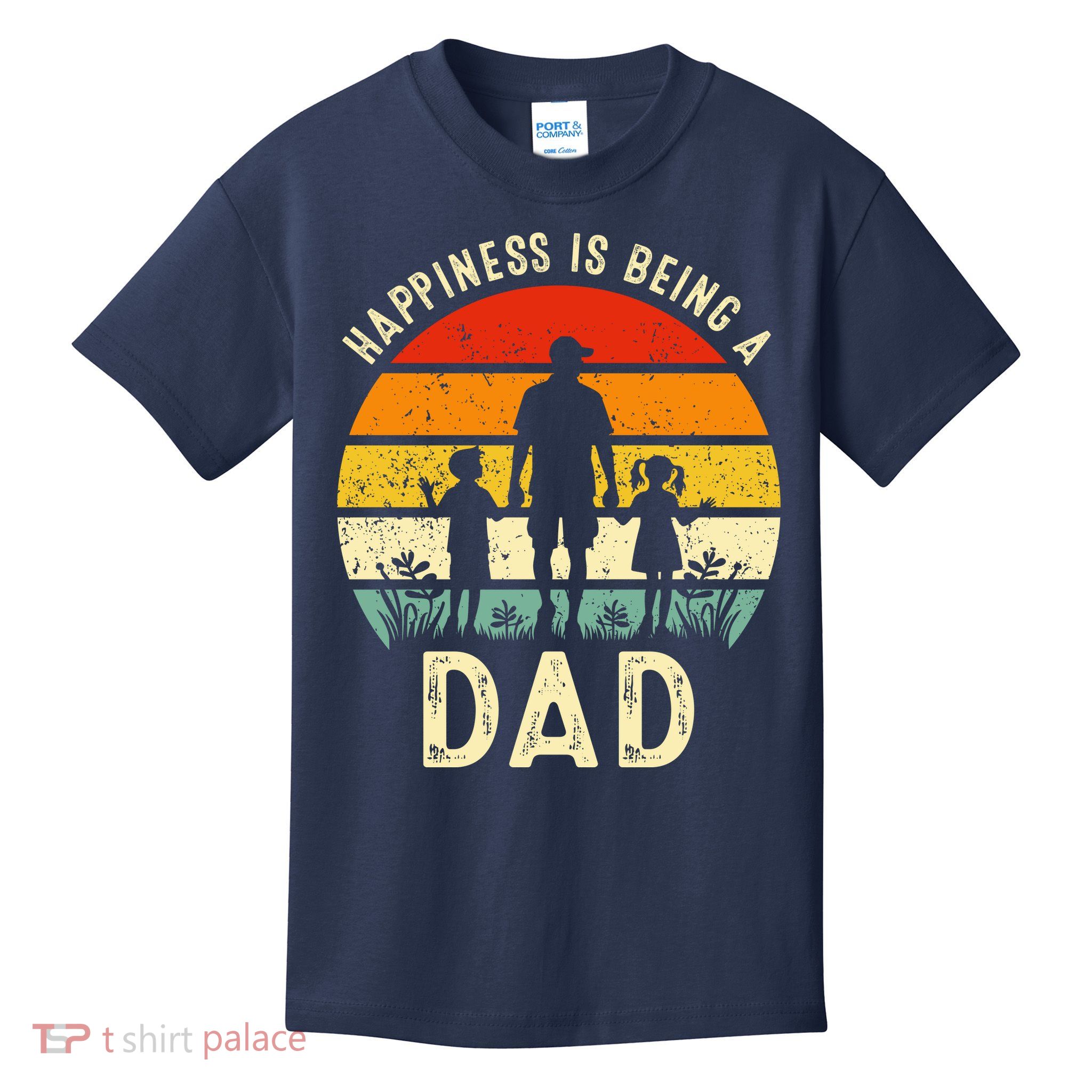 Happiness Is Being A Dad Father's Day Retro Sunset Kids T-Shirt