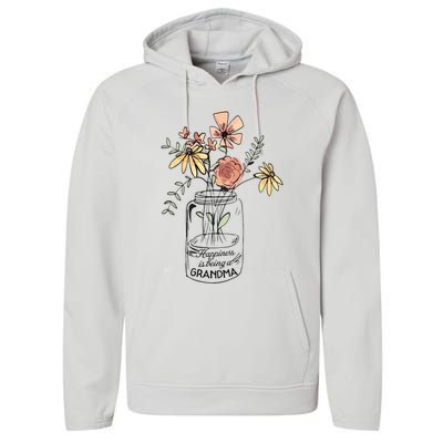 Happiness Is Being Grandma Life Flower Artgrandma Performance Fleece Hoodie