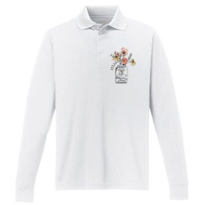 Happiness Is Being Grandma Life Flower Artgrandma Performance Long Sleeve Polo