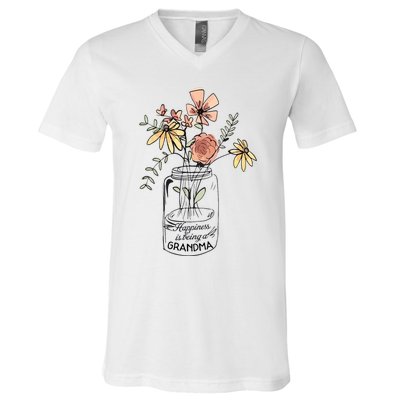 Happiness Is Being Grandma Life Flower Artgrandma V-Neck T-Shirt