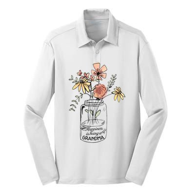 Happiness Is Being Grandma Life Flower Artgrandma Silk Touch Performance Long Sleeve Polo