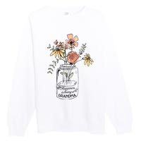 Happiness Is Being Grandma Life Flower Artgrandma Premium Crewneck Sweatshirt