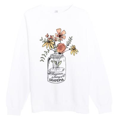 Happiness Is Being Grandma Life Flower Artgrandma Premium Crewneck Sweatshirt