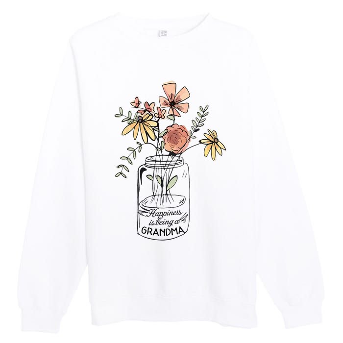 Happiness Is Being Grandma Life Flower Artgrandma Premium Crewneck Sweatshirt