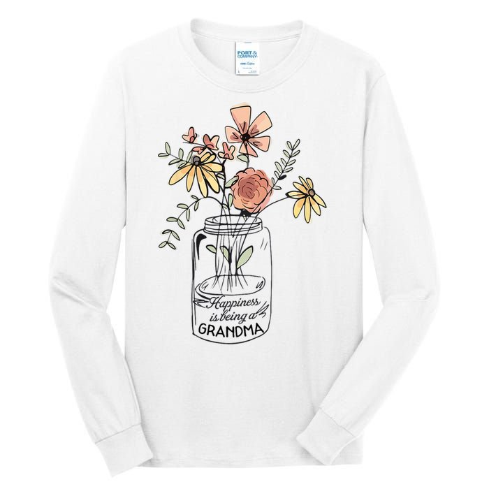 Happiness Is Being Grandma Life Flower Artgrandma Tall Long Sleeve T-Shirt