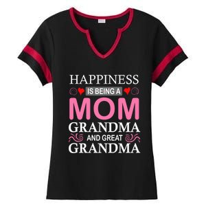 Happiness Is Being A Mom Grandma And Great Grandma Mother Funny Gift Ladies Halftime Notch Neck Tee