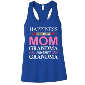 Happiness Is Being A Mom Grandma And Great Grandma Mother Funny Gift Women's Racerback Tank