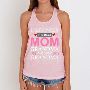 Happiness Is Being A Mom Grandma And Great Grandma Mother Funny Gift Women's Knotted Racerback Tank