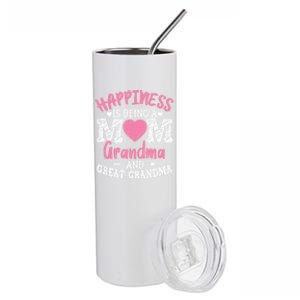 Happiness Is Being A Mom Grandma And Great Grandma Great Gift Stainless Steel Tumbler