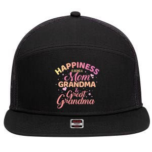 Happiness Is Being A Mom Grandma And Great Grandma Gift 7 Panel Mesh Trucker Snapback Hat