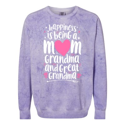 Happiness Is Being A Mom Grandma And Great Grandma Colorblast Crewneck Sweatshirt