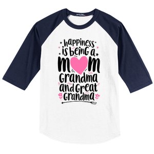 Happiness Is Being A Mom Grandma And Great Grandma Baseball Sleeve Shirt