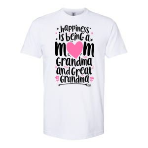 Happiness Is Being A Mom Grandma And Great Grandma Softstyle CVC T-Shirt