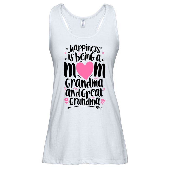 Happiness Is Being A Mom Grandma And Great Grandma Ladies Essential Flowy Tank
