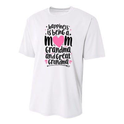 Happiness Is Being A Mom Grandma And Great Grandma Youth Performance Sprint T-Shirt