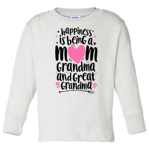 Happiness Is Being A Mom Grandma And Great Grandma Toddler Long Sleeve Shirt