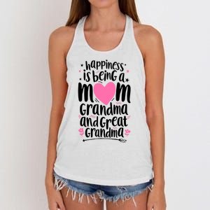 Happiness Is Being A Mom Grandma And Great Grandma Women's Knotted Racerback Tank